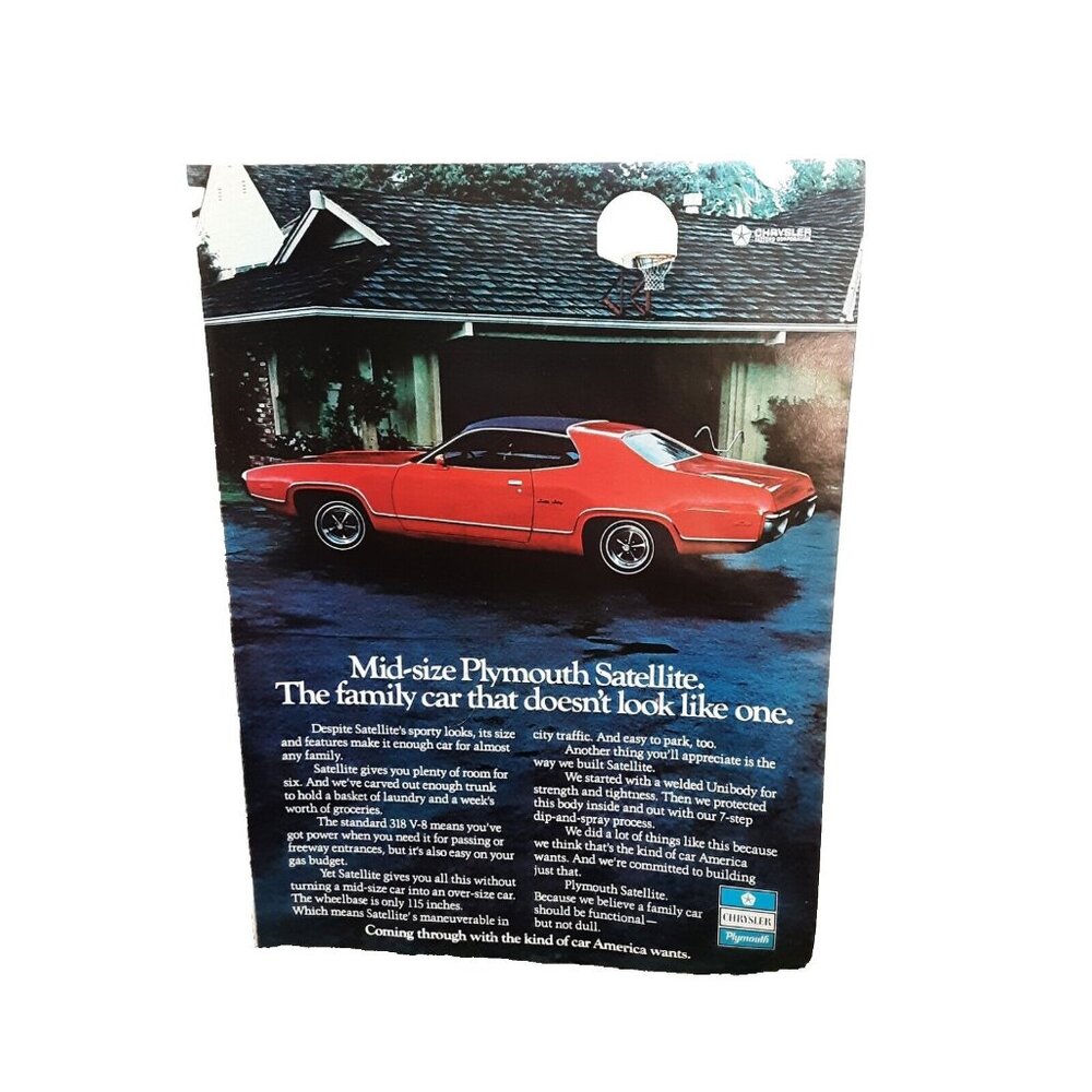 1972 Plymouth Satellite Car Red Color Original Print Ad vintage